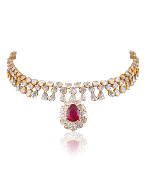 Pragati Necklace And Trupti Long Earrings Polki Set