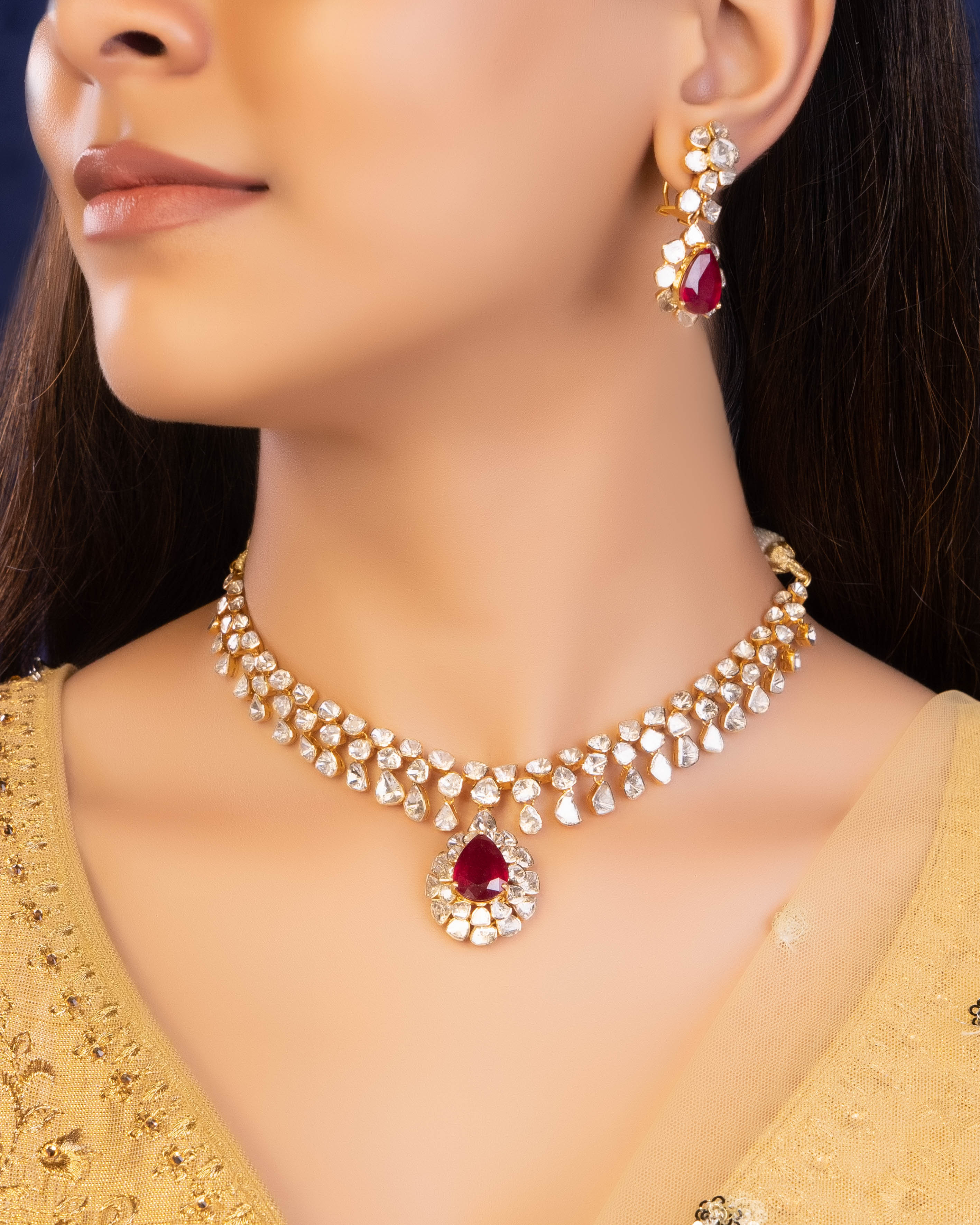 Pragati Necklace And Trupti Long Earrings Polki Set Tyaani Jewellery Llp