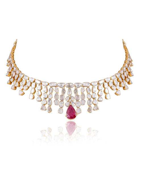 Diya Necklace And Sanskruti Long Earrings Polki Set