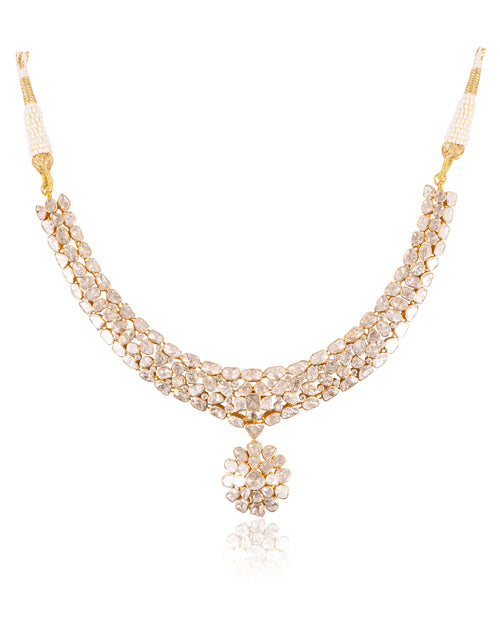 Rumi Necklace And Tanvika Long Earrings Polki And Diamond Set