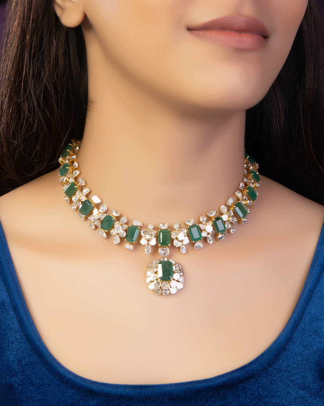 Manasi Necklace And Sanjita Long Earrings Polki Set