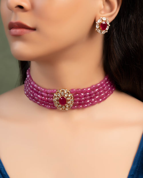 Nandini Bead Choker And Pariniti Tops Polki And Diamond Set