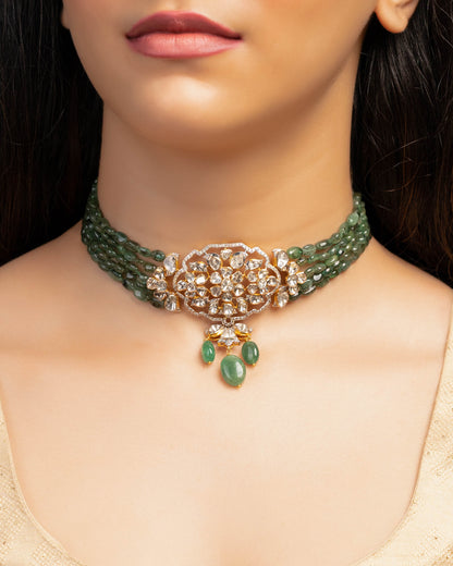 Hemanshi Polki And Diamond Bead Choker