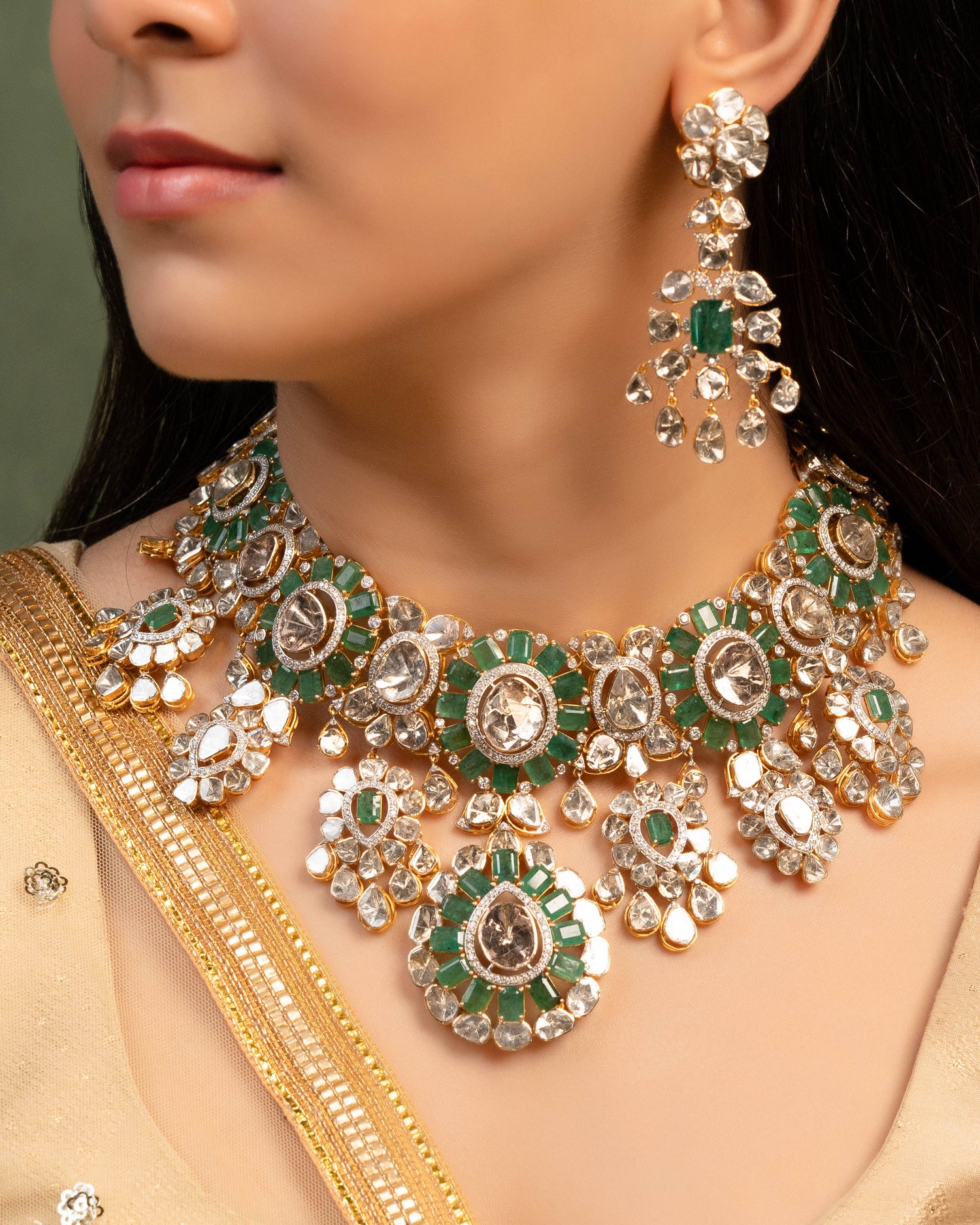 Shaheen Polki And Diamond Long Earrings