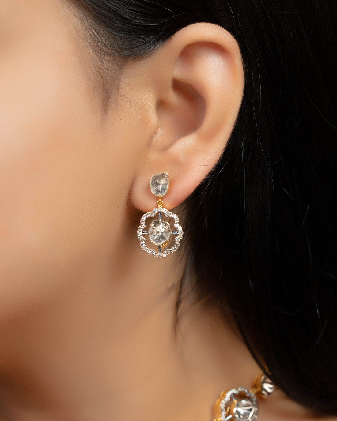 Chaitali Polki And Diamond Long Earrings
