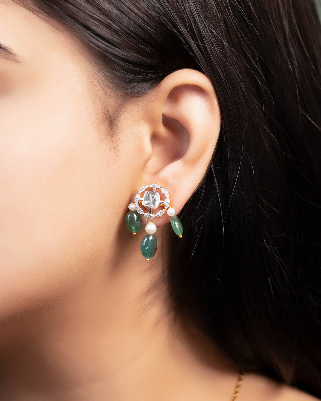 Sayani Pendant And Vamika Tops Polki And Diamond Set