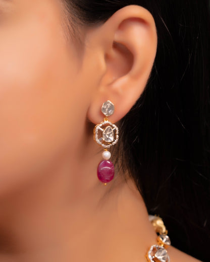 Katha Choker And Vinayaki Long Earrings Polki And Diamond Set