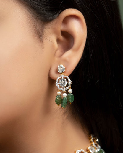 Aayna Choker And Vani Long Earrings Polki And Diamond Set