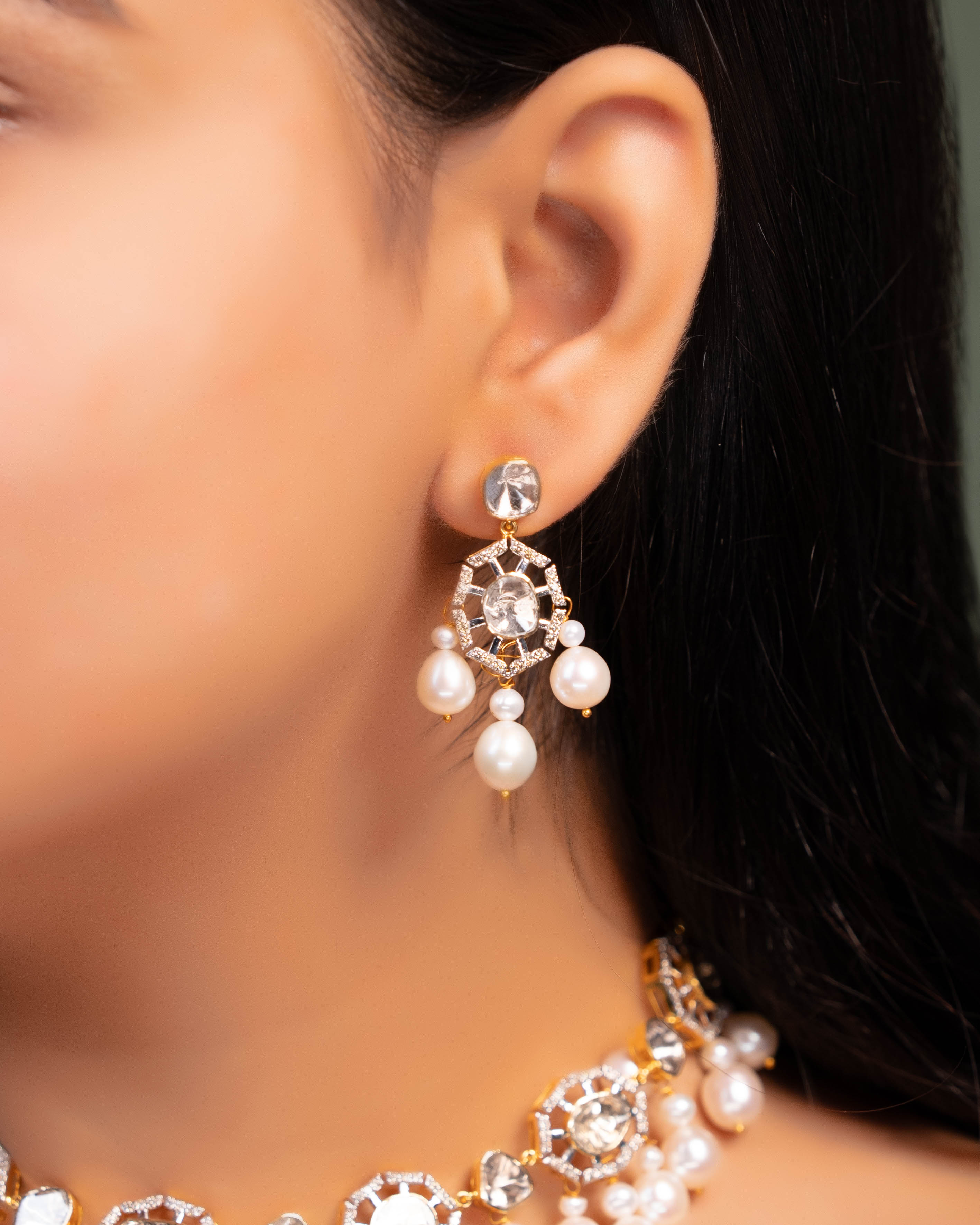 Anisha Choker And Diya Long Earrings Polki And Diamond Set