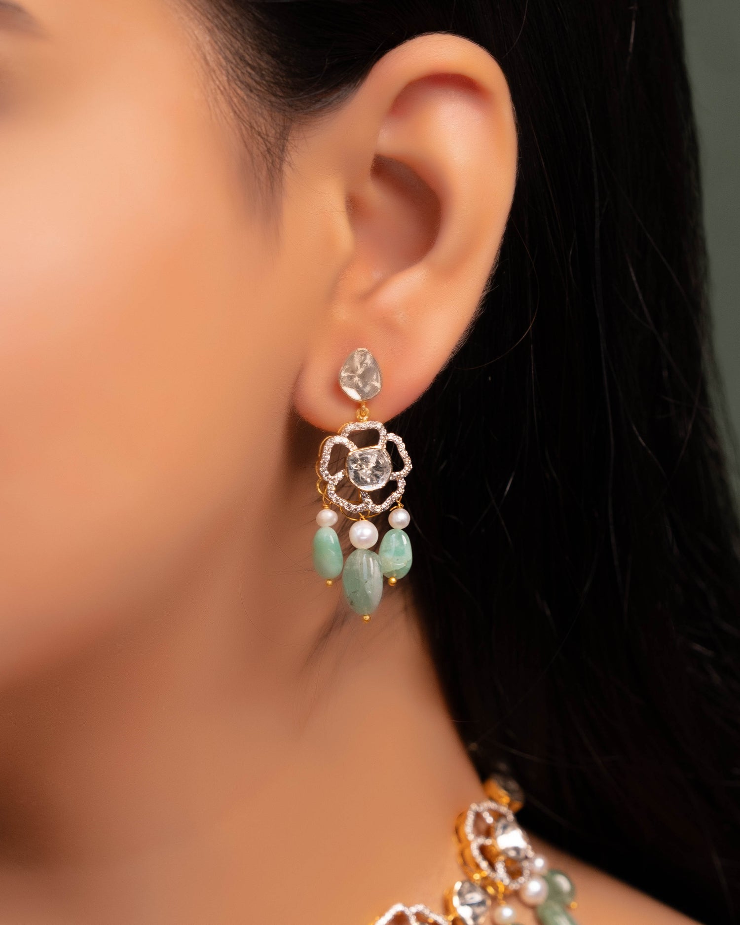 Priyal Choker And Divanshi Long Earrings Polki And Diamond Set