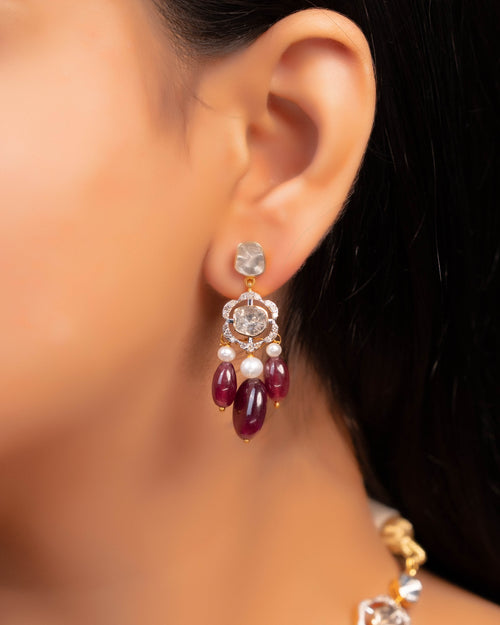 Shifa Choker And Disha Long Earrings Polki And Diamond Set