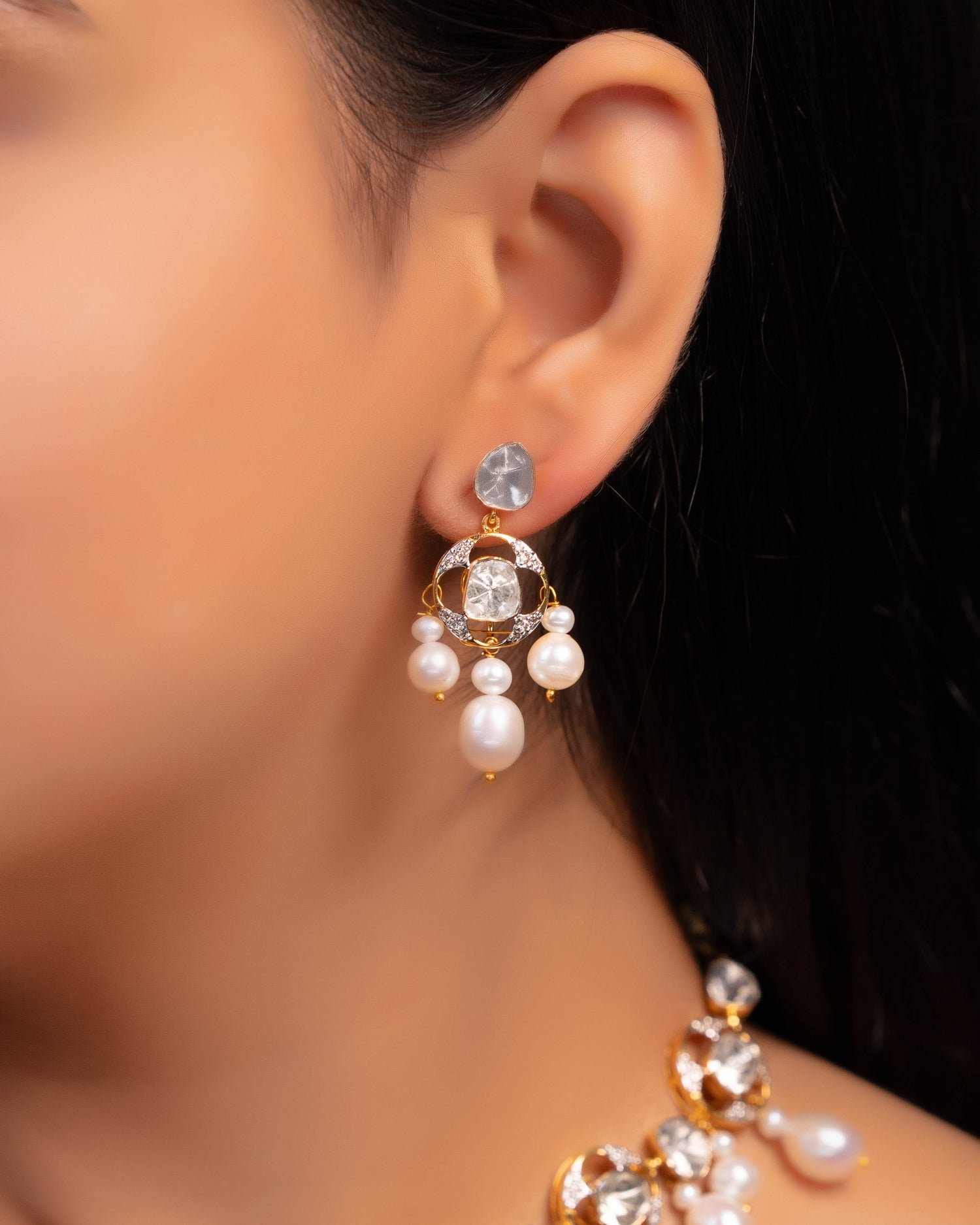 Chandika Polki And Diamond Long Earrings