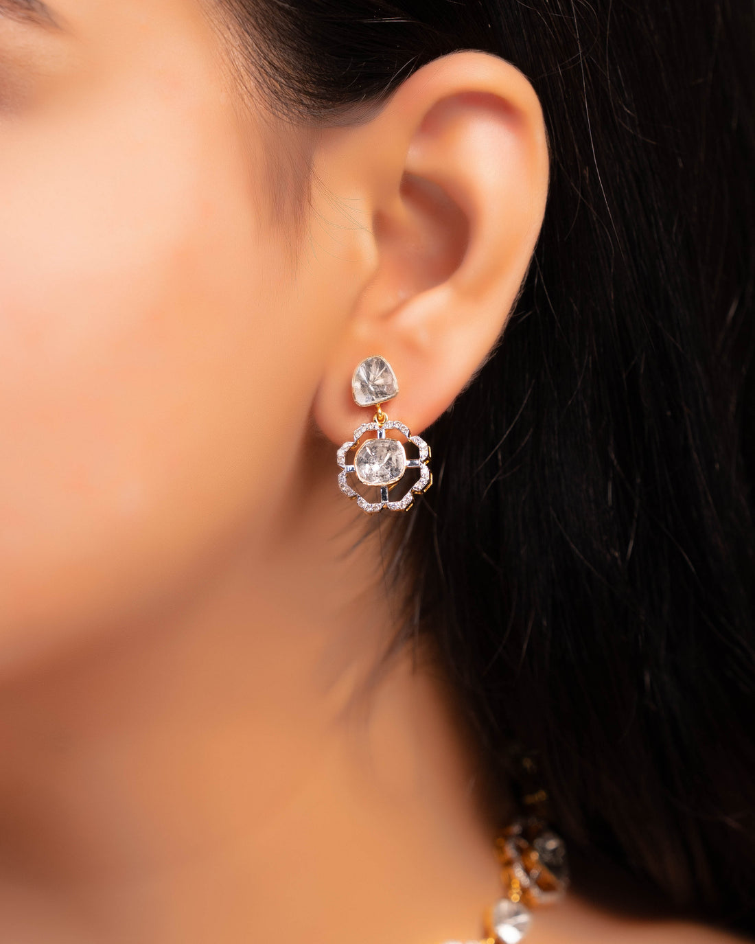 Latasha Polki And Diamond Long Earrings