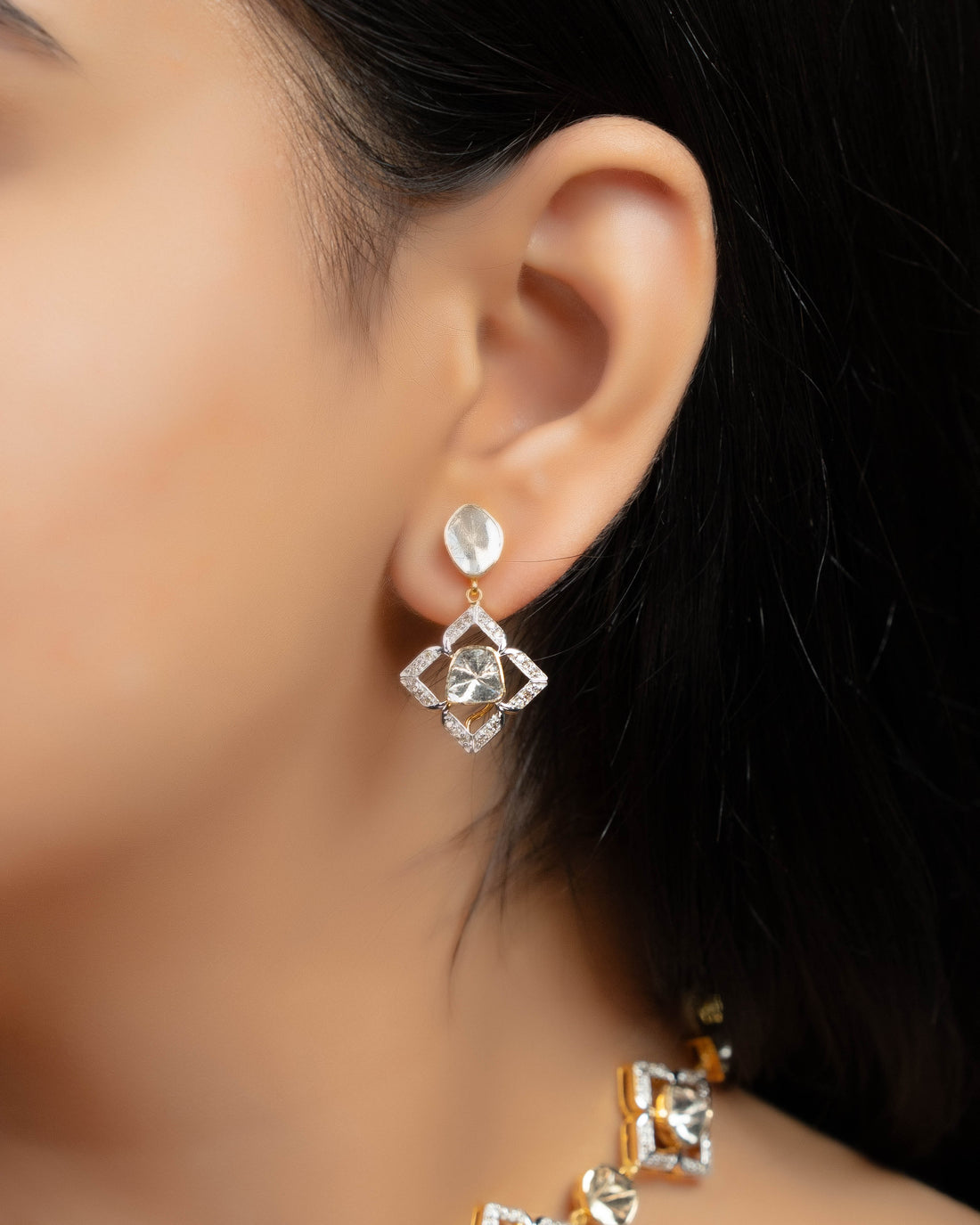 Shaziya Polki And Diamond Long Earrings