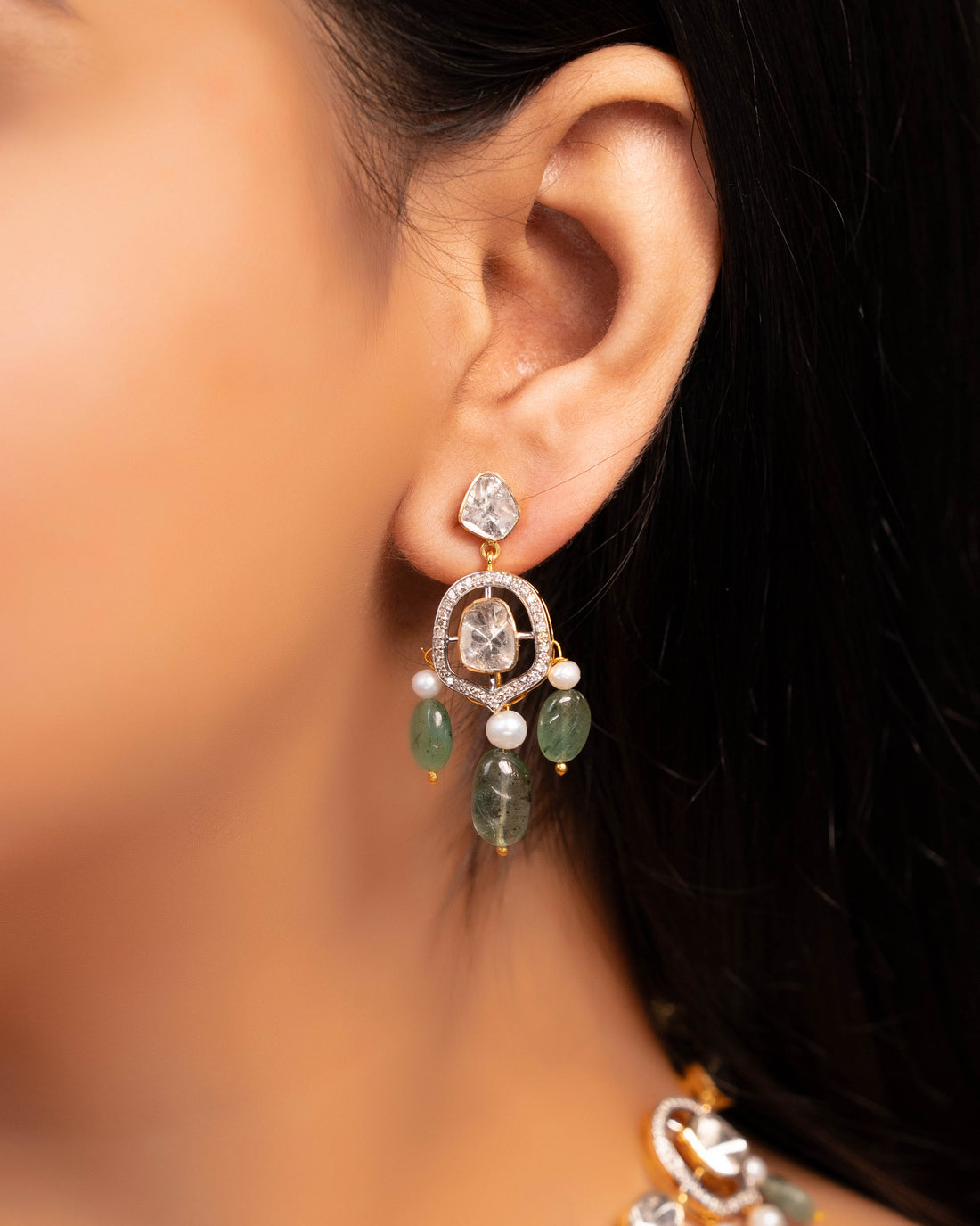 Shanvi Polki And Diamond Long Earrings