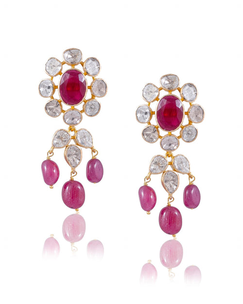 Shrushti Bead Choker And Janet Long Earrings Polki Set