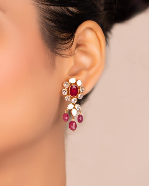 Shrushti Bead Choker And Janet Long Earrings Polki Set