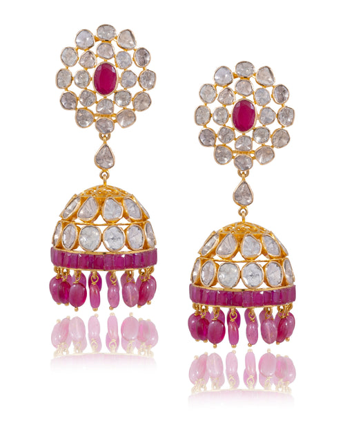 Jasmin Bead Choker And Jissa Jhumkas Polki Set