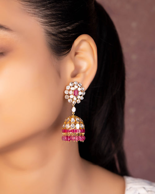 Jasmin Bead Choker And Jissa Jhumkas Polki Set