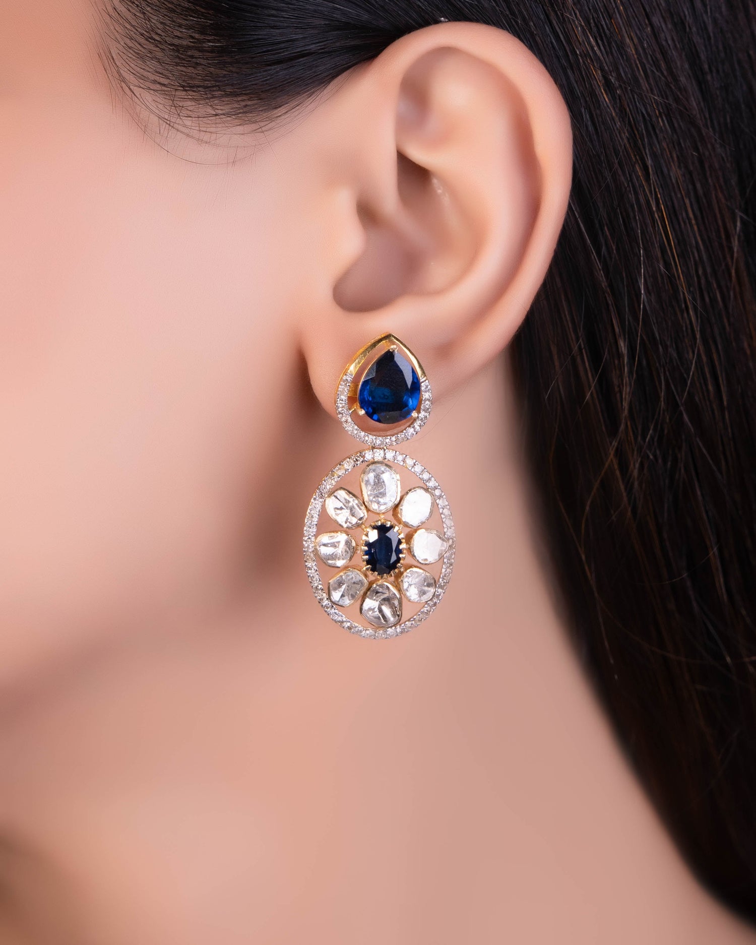 Ravinah Polki And Diamond Long Earrings