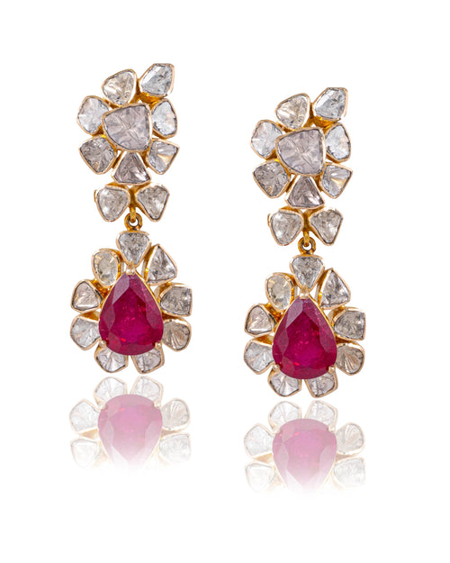 Diya Necklace And Sanskruti Long Earrings Polki Set