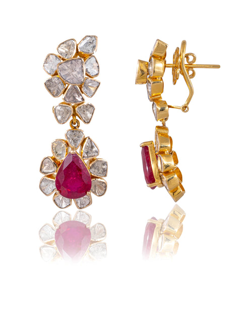 Diya Necklace And Sanskruti Long Earrings Polki Set