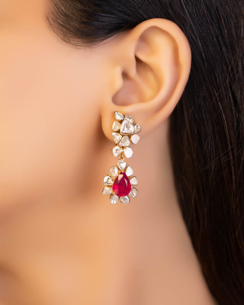 Diya Necklace And Sanskruti Long Earrings Polki Set