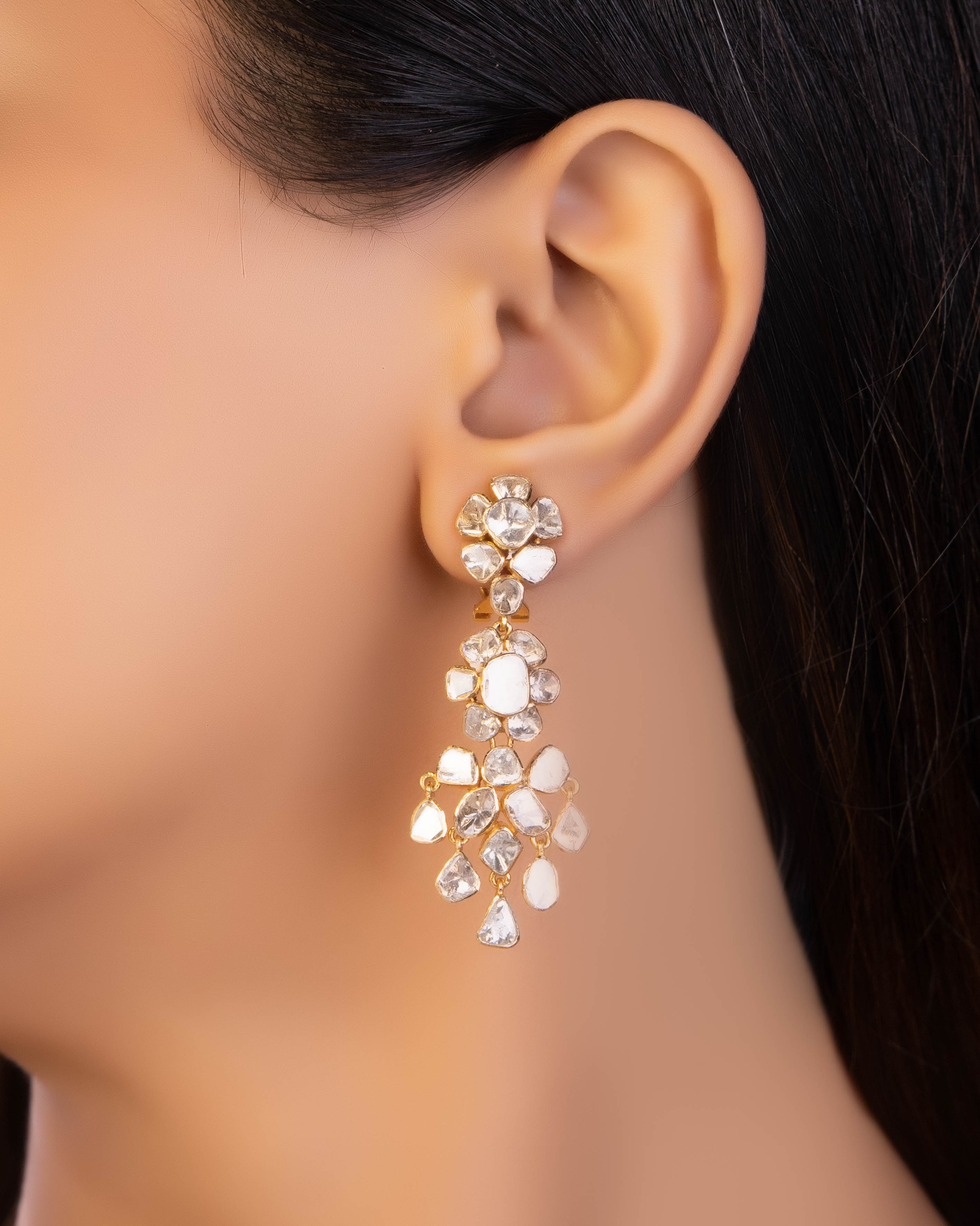Madhuri Necklace And Arunisha Long Earrings Polki Set