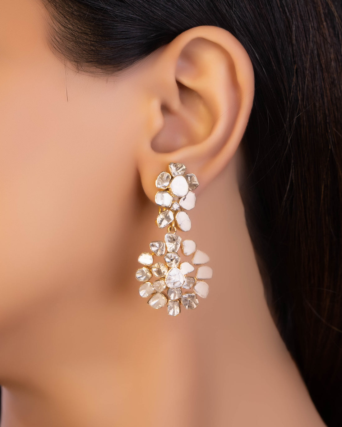 Tanvika Long Earrings Polki And Diamond Set