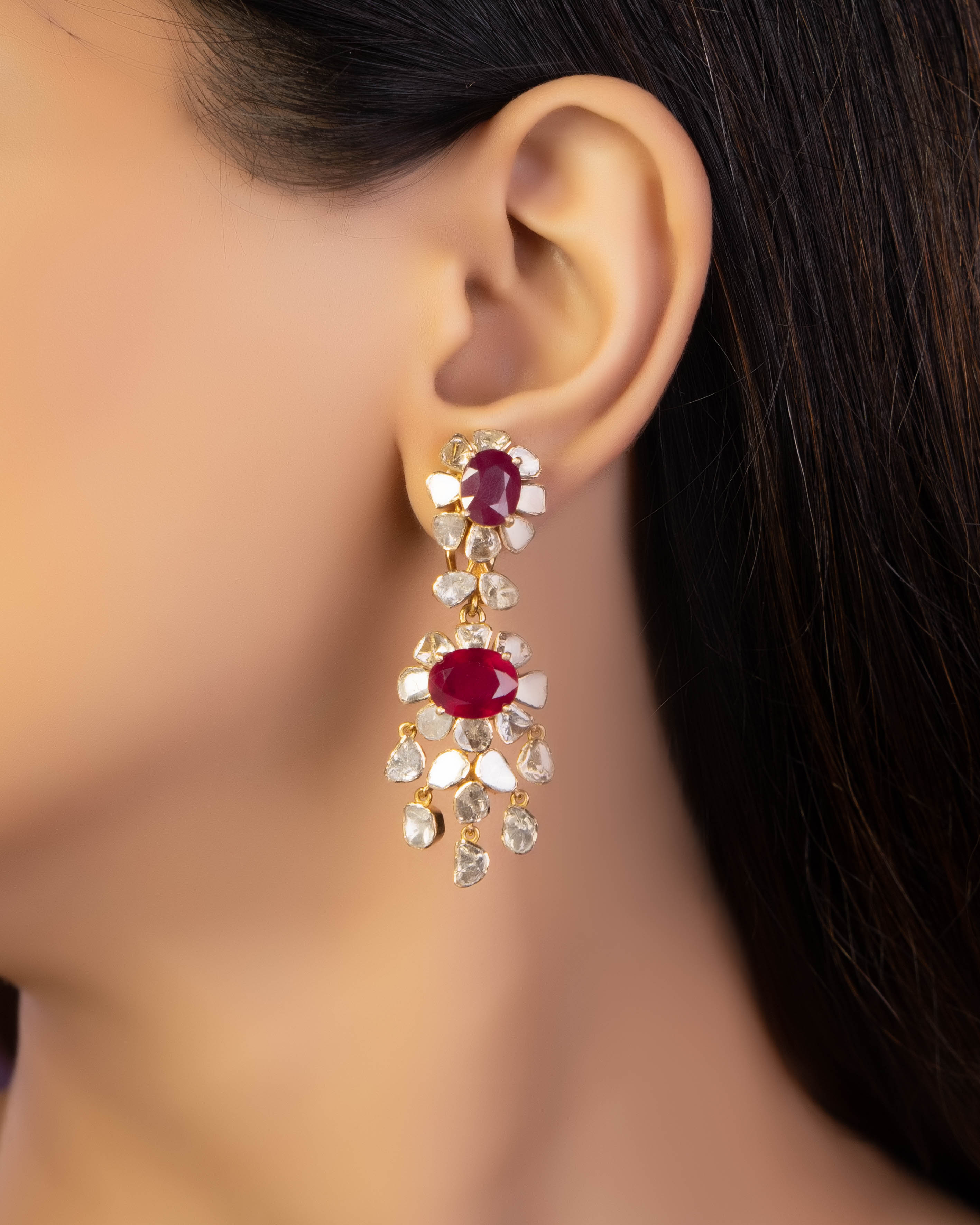 Long hot sale ruby earrings