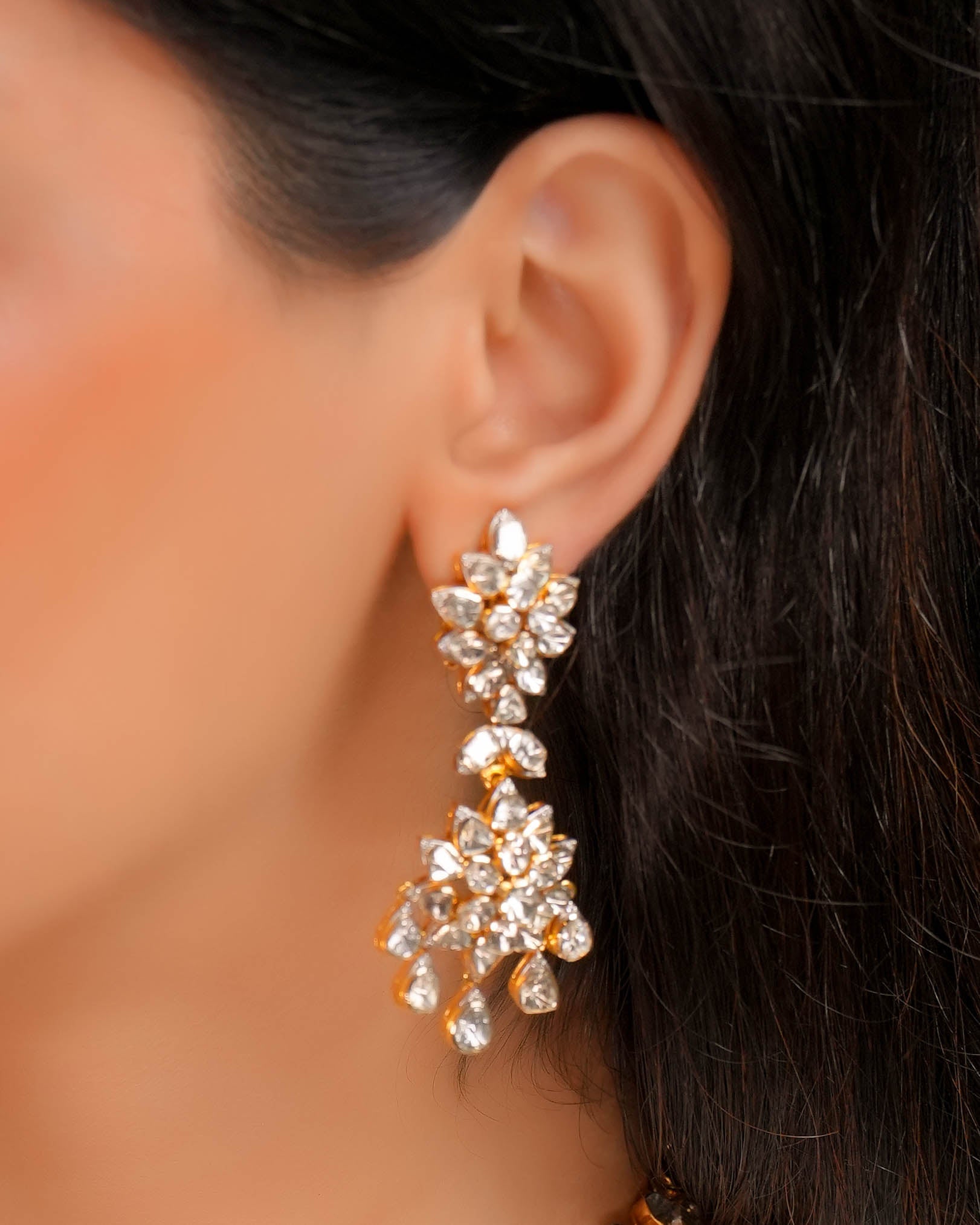 Nadiya Polki And Diamond Long Earrings