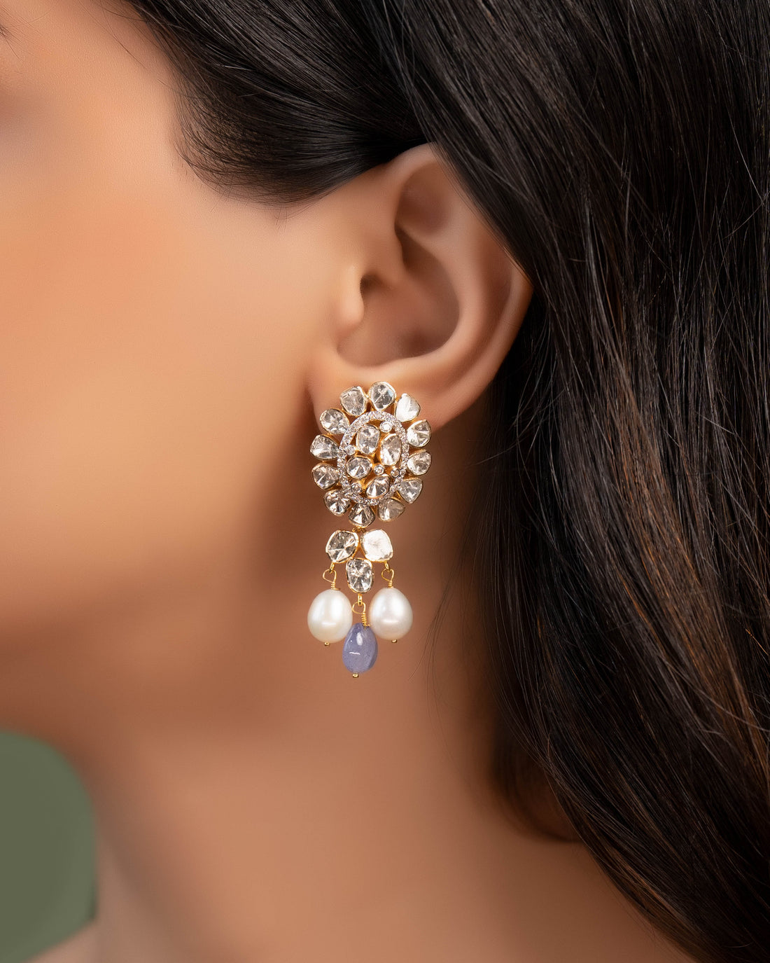 Suhani Polki And Diamond Long Earrings