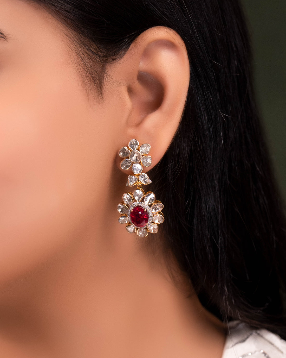 Nandini Polki And Diamond Long Earrings