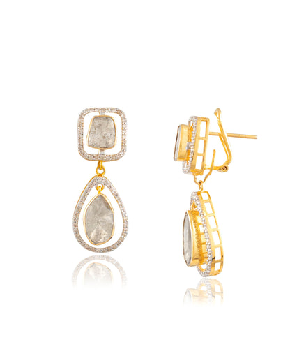 Janine Polki And Diamond Long Earrings