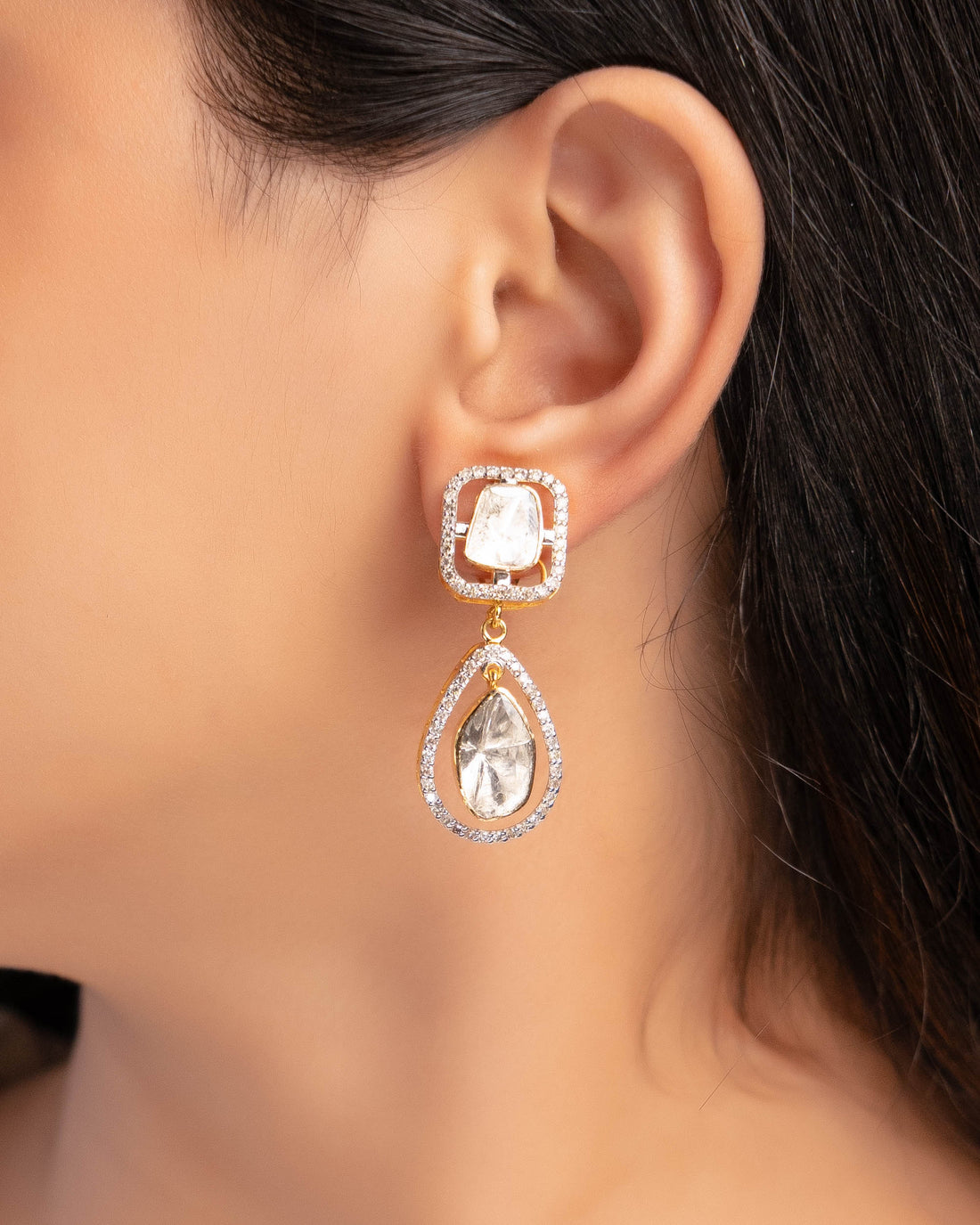 Janine Polki And Diamond Long Earrings