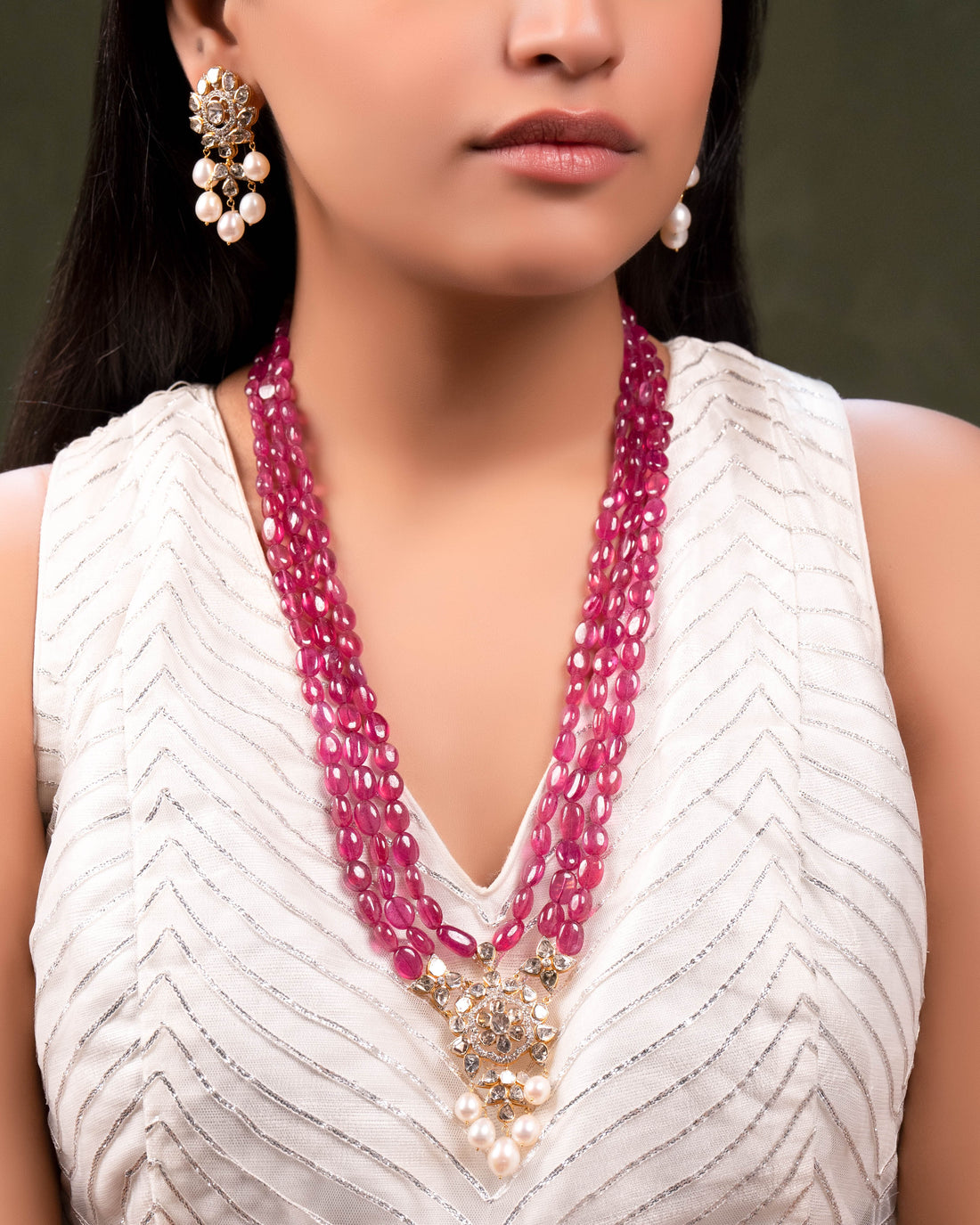 Sanya Polki And Diamond Bead Pendant