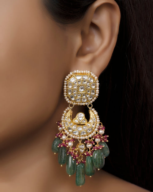 Neeliya Necklace and Kashish Chandbalis Polki Set