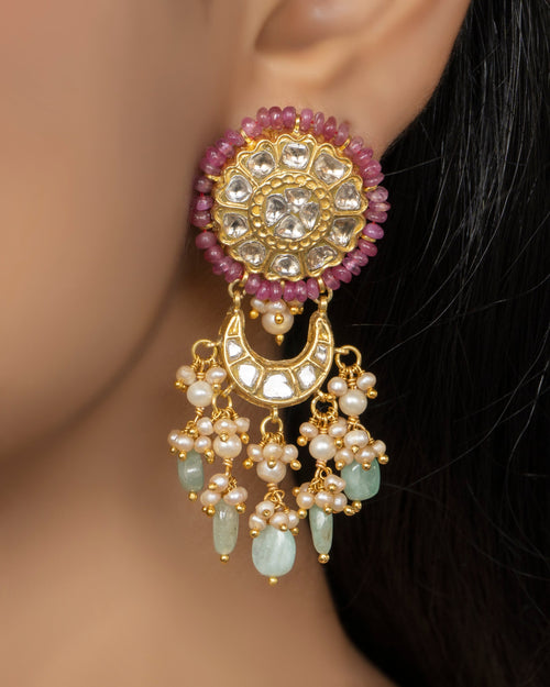 Daina Bead Choker and Panika Chandbalis Polki Set