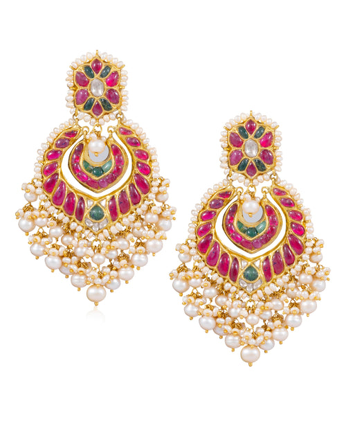 Ratna Long Necklace And Brinda Chandbalis Polki Set