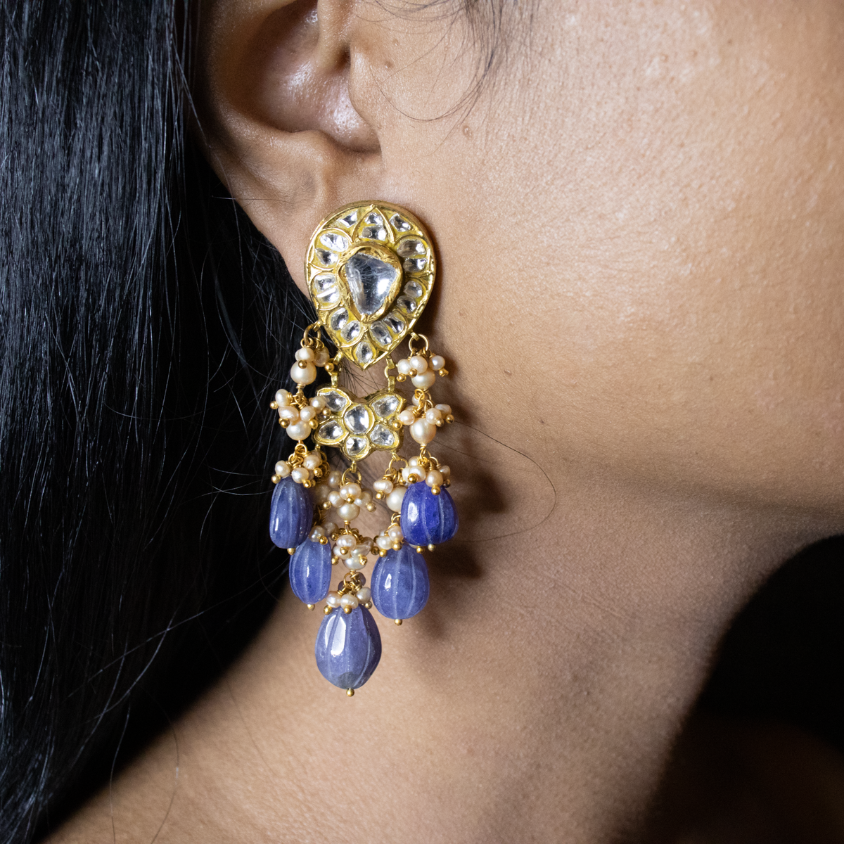 Jeenal Polki Long Earrings