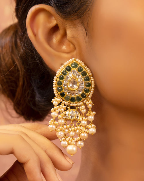 Mitika Bead Choker and Rucheeka Long Earrings Polki Set