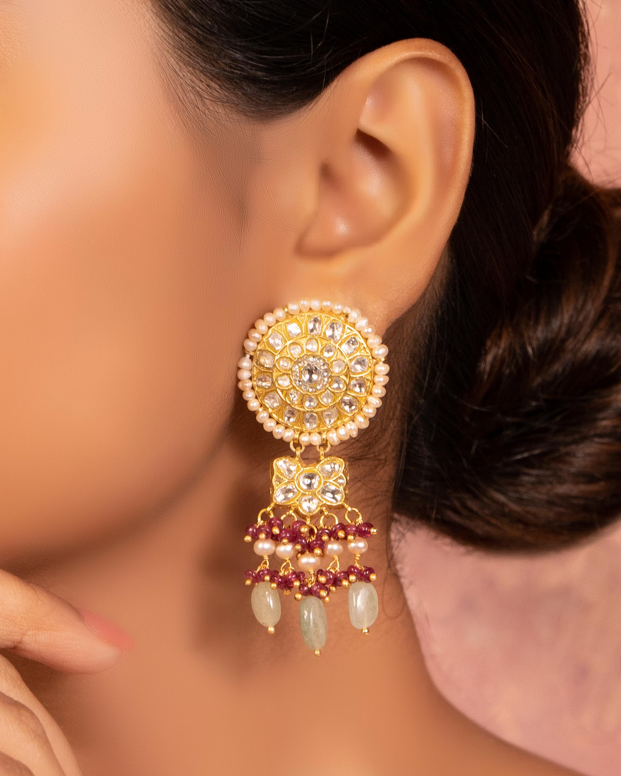 Pink & Gold Pure Gold Earrings | Sakhi Fashions – sakhifashions