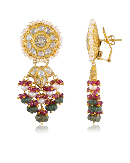 Isha Necklace And Aachal Long Earrings Polki Set