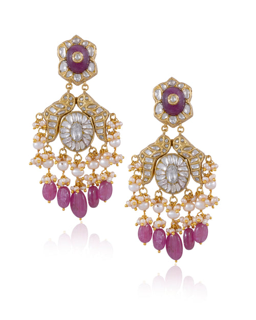 Reeva Necklace And Sanchi Long Earrings Polki Set