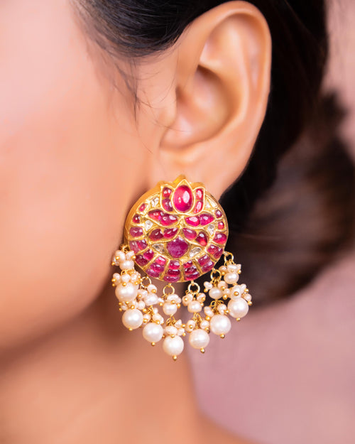 Riya Long Necklace And Sakshi Tops Polki Set