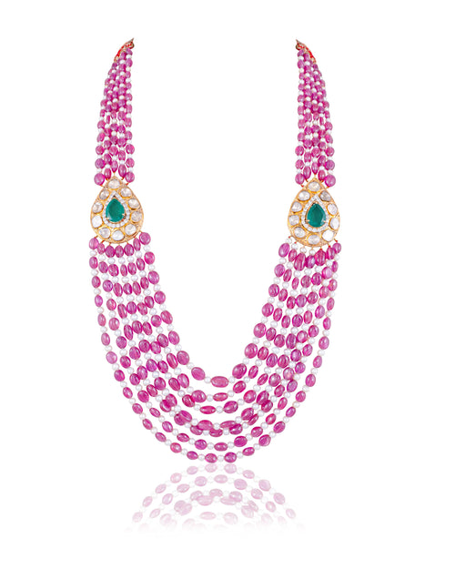 Smriti Bead Pendant And Desa Long Earrings Polki And Diamond Set
