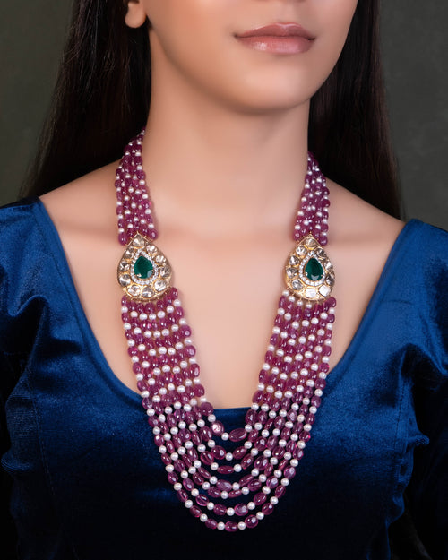 Smriti Bead Pendant And Desa Long Earrings Polki And Diamond Set