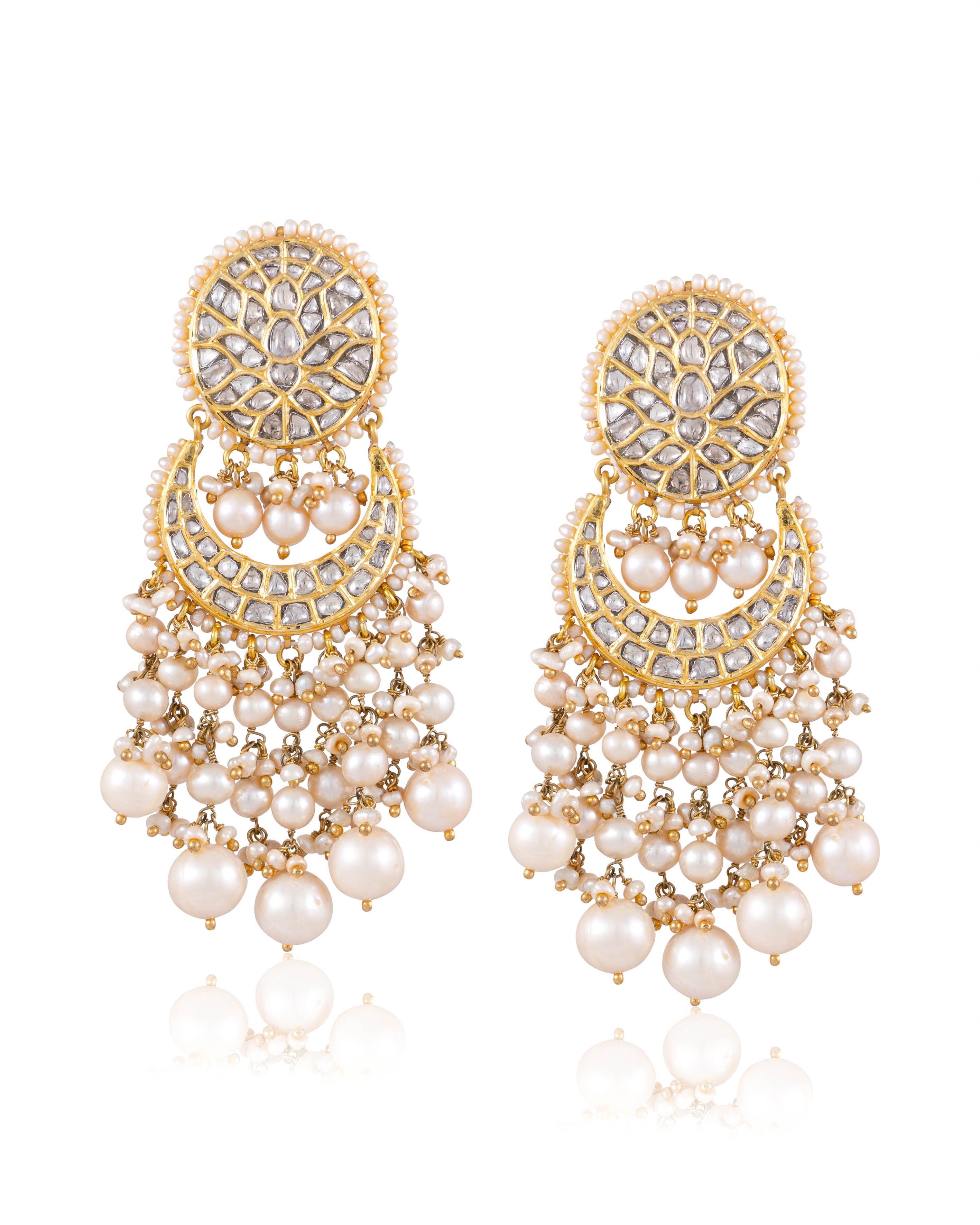 Sharmin Polki Chandbalis - Exquisite Traditional Earrings from Rocky and Rani Collection