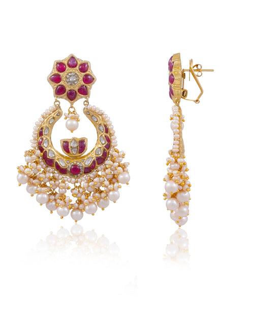 Yashika Long Necklace And Roohi Chandbalis Polki Set