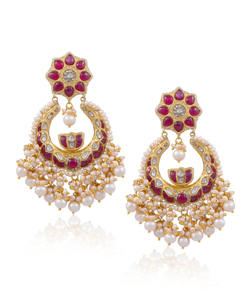 Yashika Long Necklace And Roohi Chandbalis Polki Set
